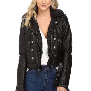 Free people leather Moto jacket fur collar